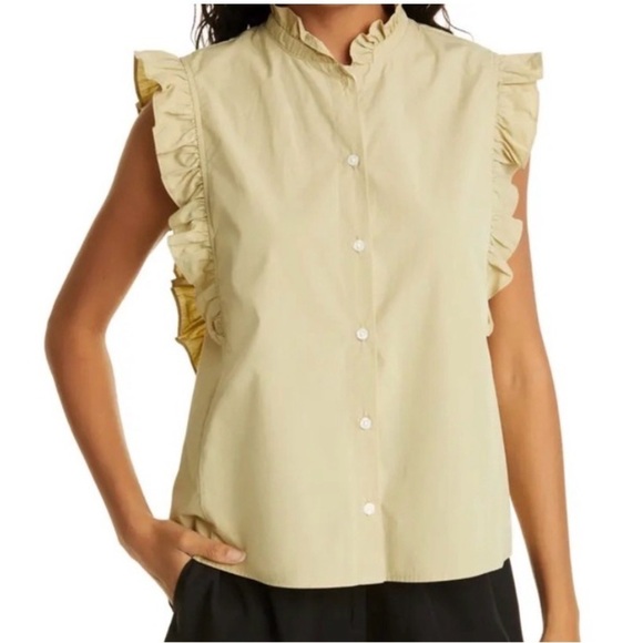 SAMSOE Tops - SAMSOE SAMSOE GREENISH FRILL SLEEVE MARTHY ORGANIC COTTON BLOUSE SZ LARGE